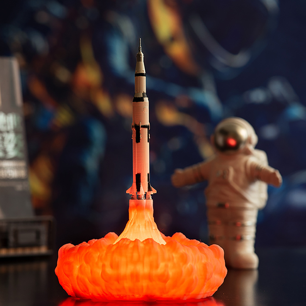 Night light 3d printing rocket lamp novelty creative home decoration usb charging bedside lamp space shuttle