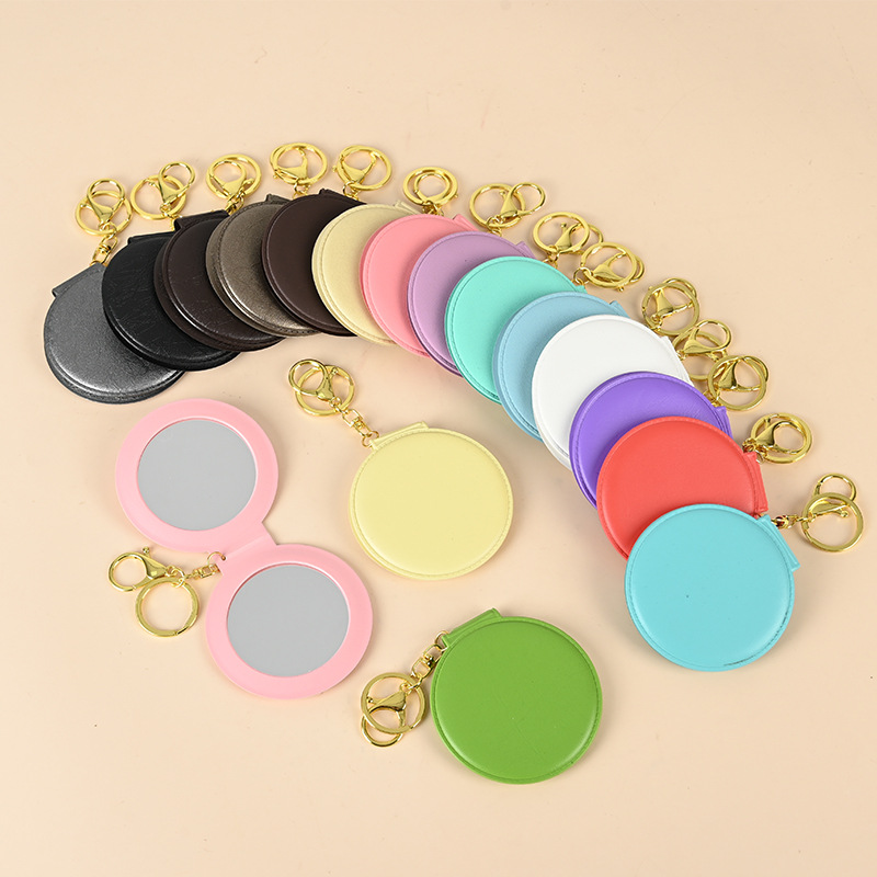 pvc makeup mirror portable folding pu makeup mirror Hair Ball small mirror small round mirror advertising promotional gifts