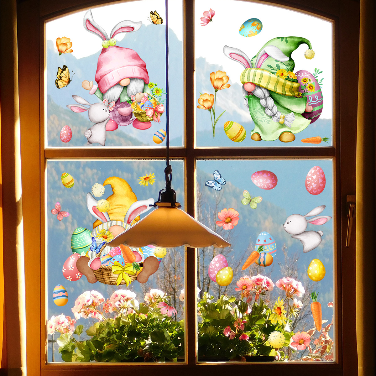 DJ3038 Easter cartoon dwarf double-sided visual static sticker window glass home decoration window sticker wall sticker
