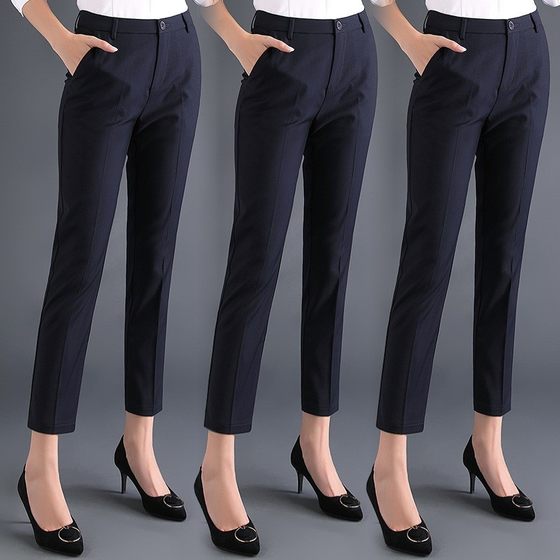 Women's Professional Trousers for Spring and Summer Thin High Waist Straight Tube Draping Cropped Black Trousers for Work Dress Pants for Women