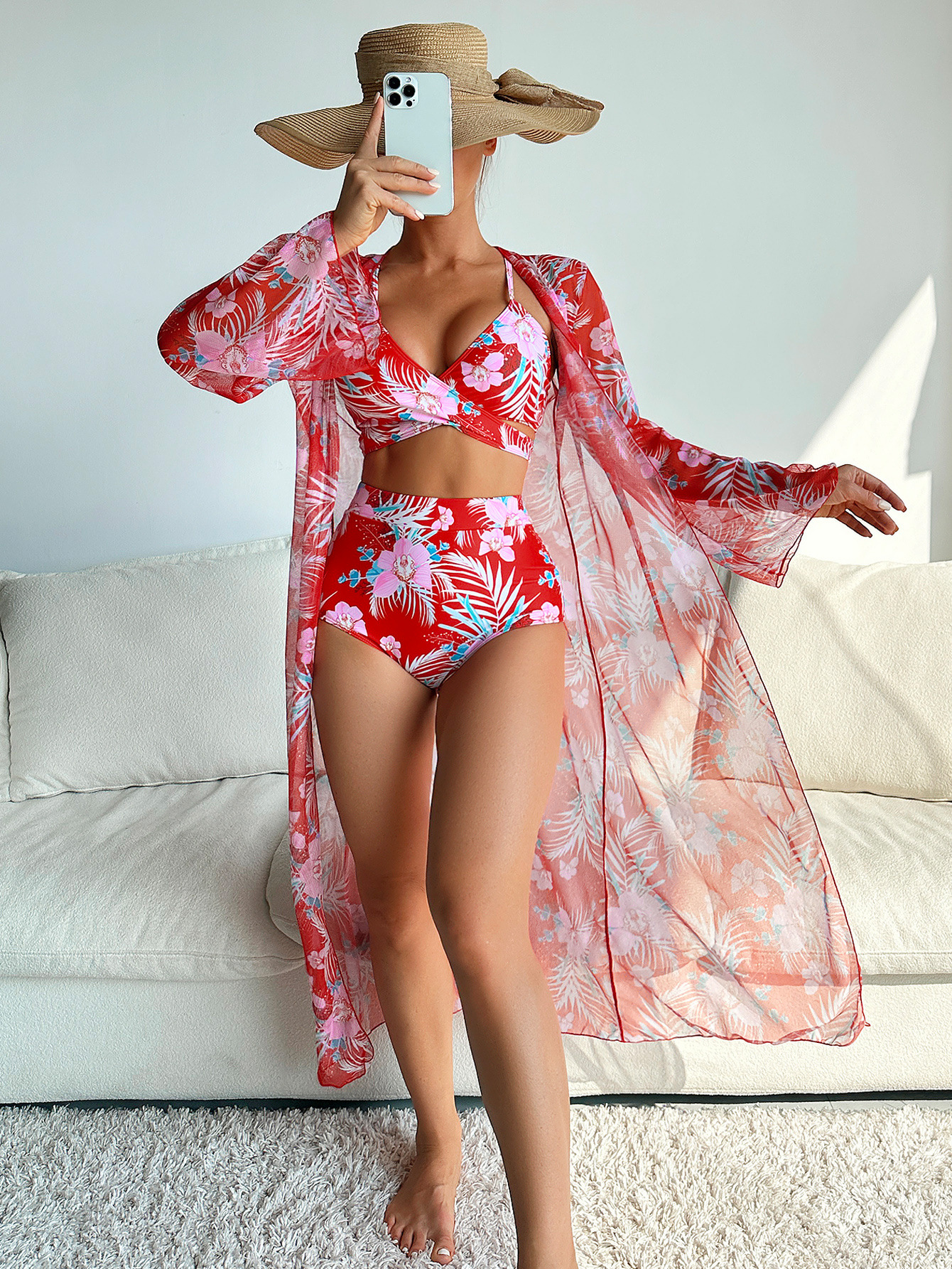 Mingyi 2024, новый сексуальный модный многоцветный купальник из трех частей BIKINI, европейский и американский, высокого класса, с принтом