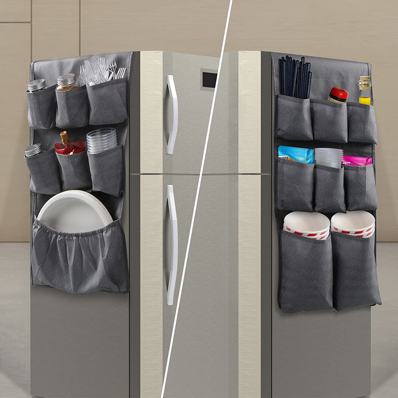 Refrigerator storage hanging bag with 15 oversized fabric pockets save space easy to install applicable mini refrigerator