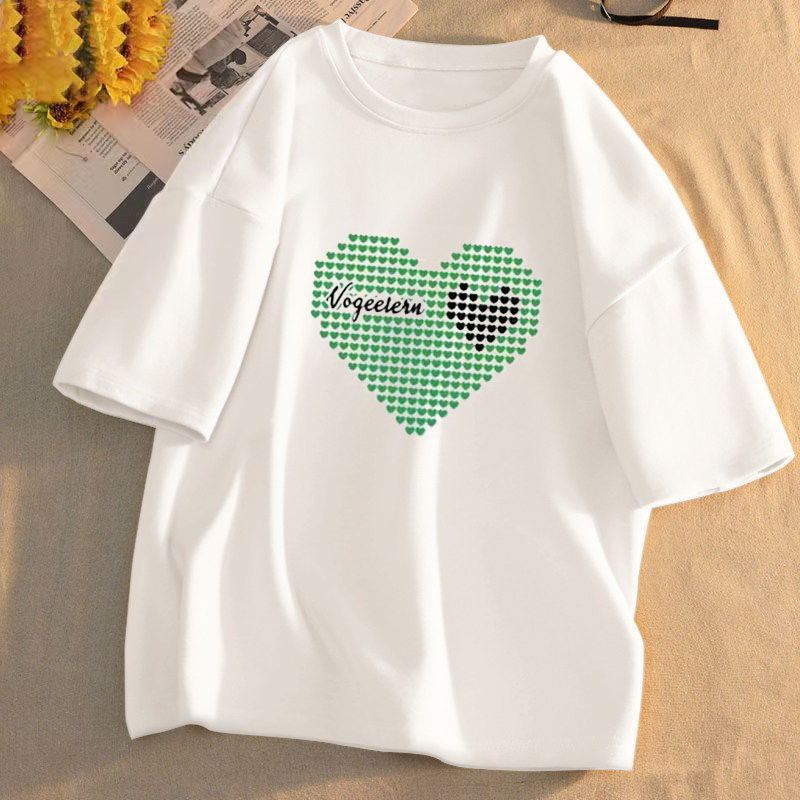 White Short-sleeved Crewneck T-shirt Women's Loose 2024 New Summer Korean Style Fashion Half-sleeved Women's Instagram Style Trendy Top Clothes