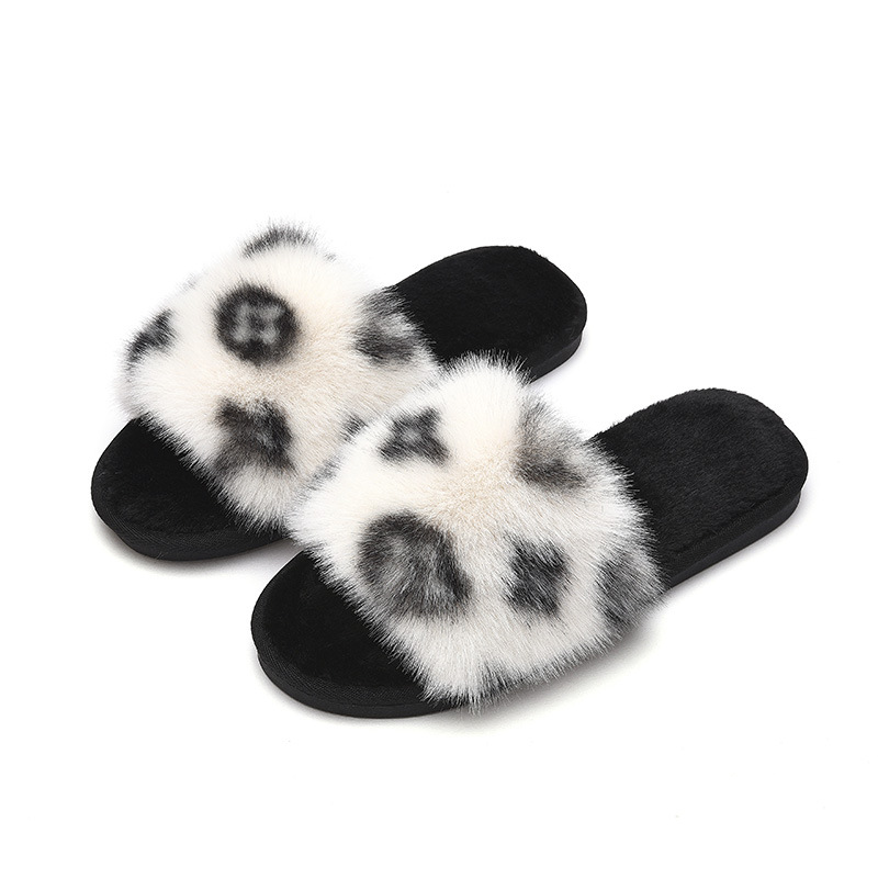 Amazon New Flower Slippers Fur Flat Slippers Women's Home High and Low Wool Open Cotton Slippers for Foreign Trade