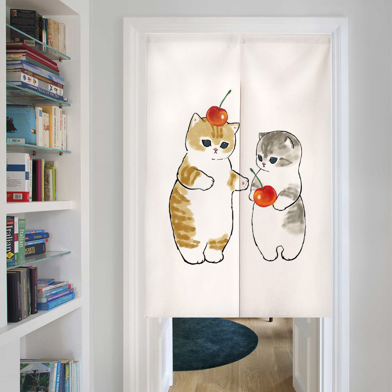 Cartoon Cat Illustration Door Curtain Household Simple Kitchen Bathroom Partition Curtain Bedroom Door Cloth Mask Hanging Cloth Half Curtain