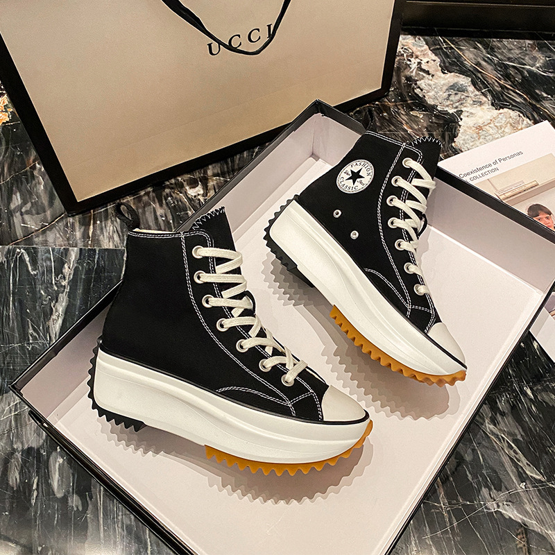 Spring 2024 New White Shoes Korean Style Breathable Xiao High Top Canvas Shoes Women's Thick Sole Inner High-height Shoes Battle Same Style