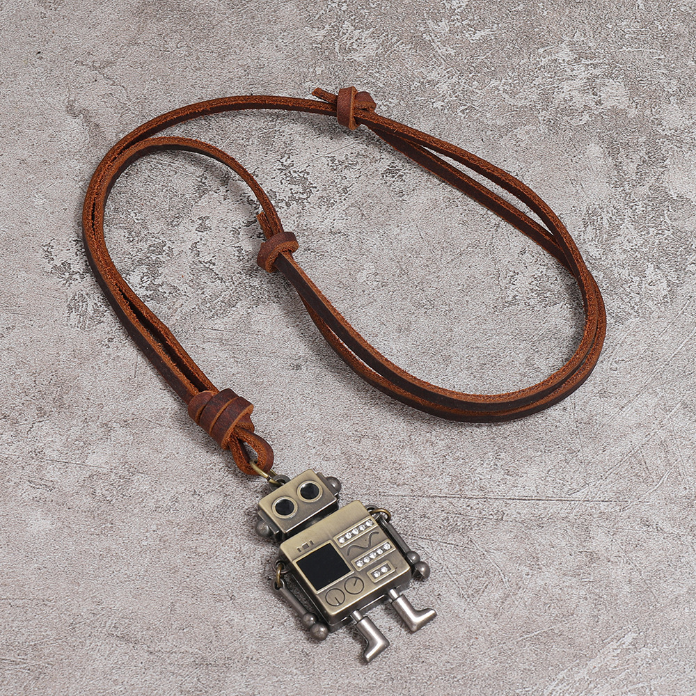 European and American fashion jewelry simple hands and feet movable robot pendant cowhide necklace cross-border e-commerce supply accessories