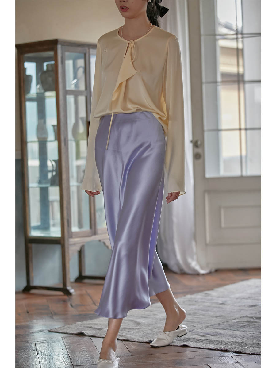 Japan's Imported Triacetate Satin Silk Sliding Drop Slimming Casual Loose Waist A- Length Skirt Autumn and Winter