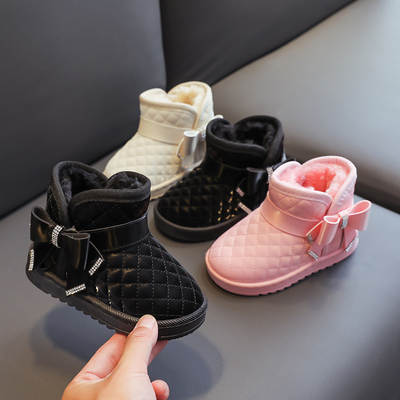 Girls' snow boots fleece-lined thick waterproof non-slip baby cotton shoes autumn and winter New baby warm shoes children's shoes