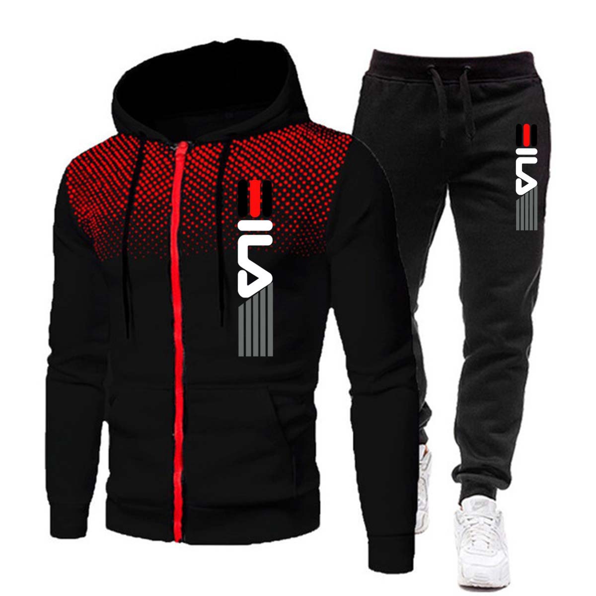 2024 New Autumn and Winter New European and American Fleece Sweats Men's Casual Wave Point Zipper Sports Hat Set