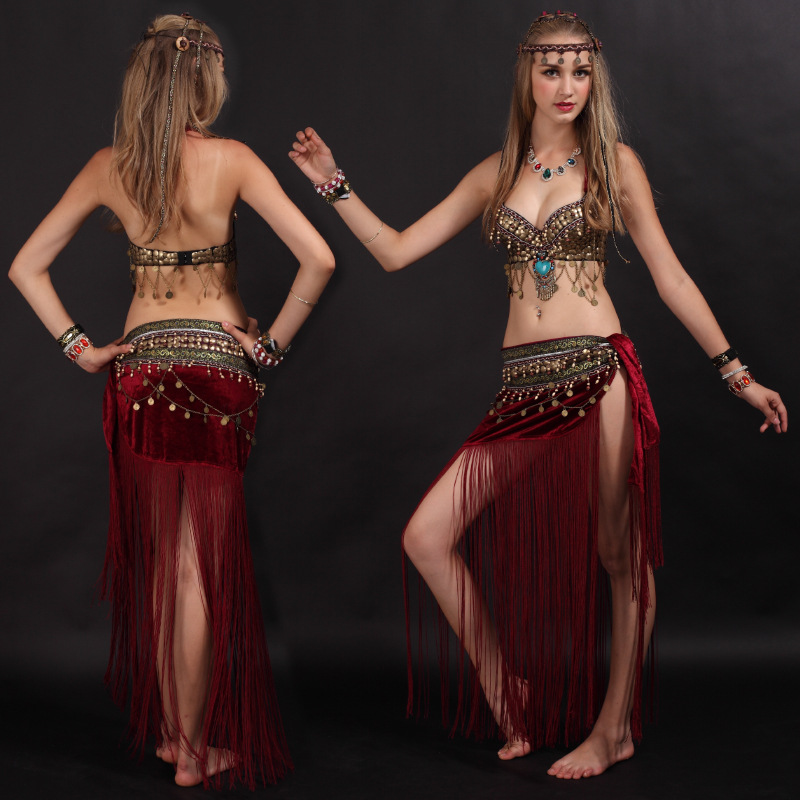 European and American Style Belly Dance Costume Tassel Ethnic Dance Tibetan Clothing Tribal Princess Minority Tribal Two-piece Christmas Dress