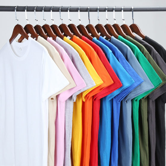 180g solid color round neck plus size combed cotton short sleeve T-shirt men's and women's same half sleeve sports loose clothes bottoming shirt