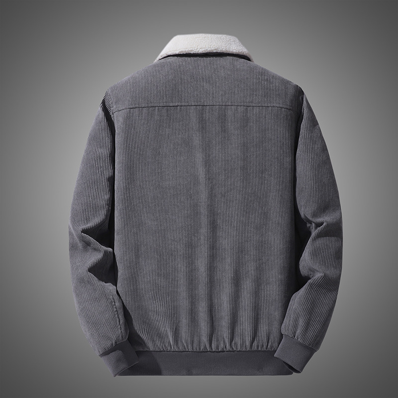 Autumn and Winter New Corduroy Lambswool Jacket Jacket Men's Loose Fleece-lined Thickened Casual Lapel Jacket for Men