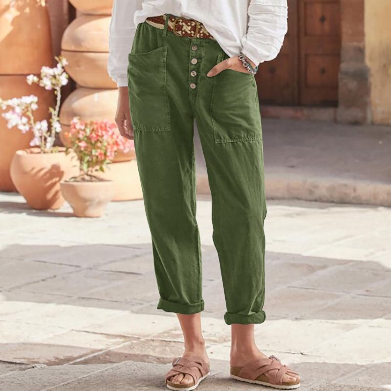 2023 foreign trade new casual pants independent station cross-border Amazon wish breasted cotton linen loose casual pants