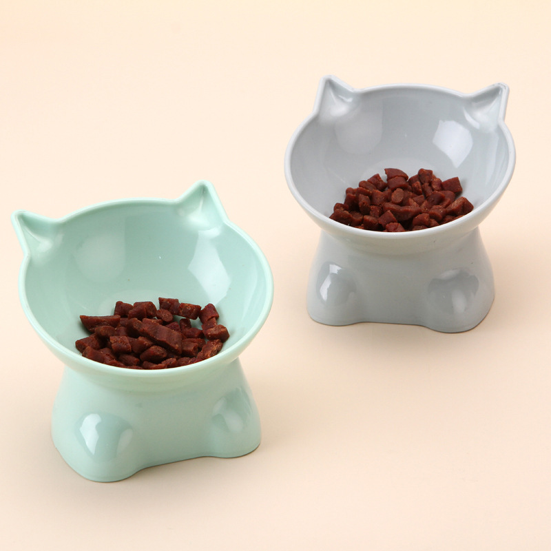Nordic-style Cross-border Pet Bowl Protection Cervical Spine Kneeling High-foot Cat Bowl Plastic Binaural Oblique Cat Bowl Dog Bowl