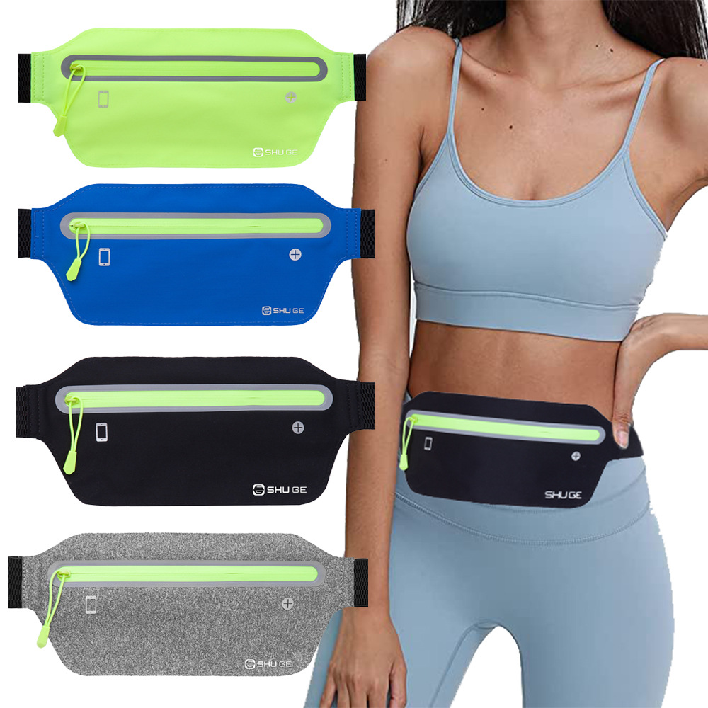 Wholesale fashion thin close-fitting Lycra waterproof elastic reflective men's and women's fitness sports bag running mobile phone waist bag