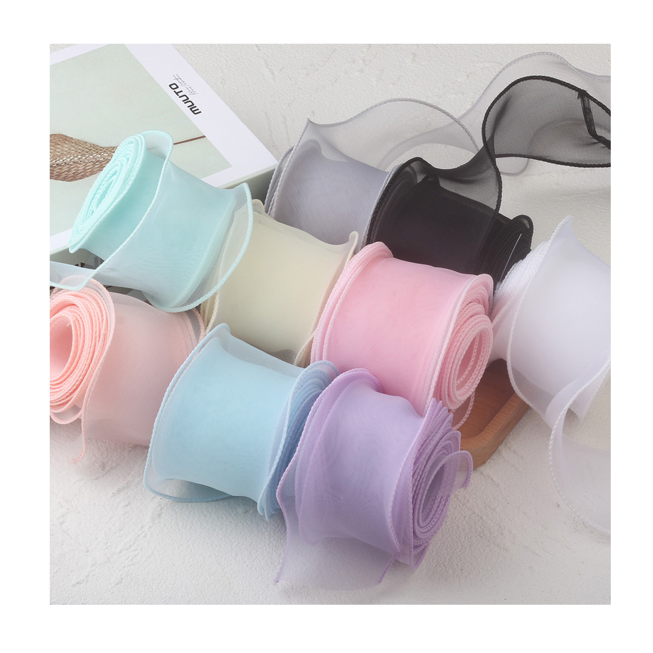 Spot 6cm fishtail yarn ribbon bouquet flower jewelry shoes flower bow lotus leaf ribbon organza ribbon