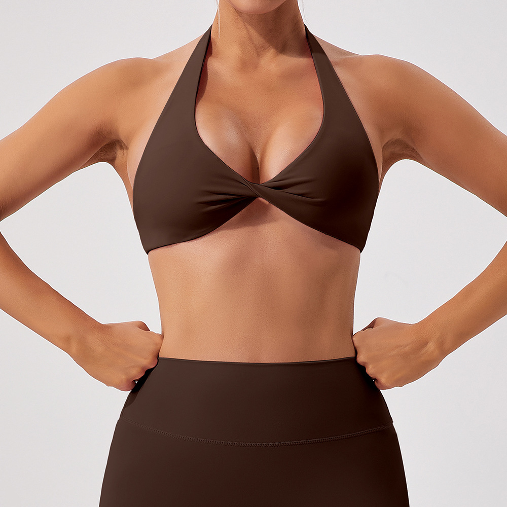 European and American cross-border nude breathable halter beauty back yoga bra tight workout clothes top running sports underwear for women
