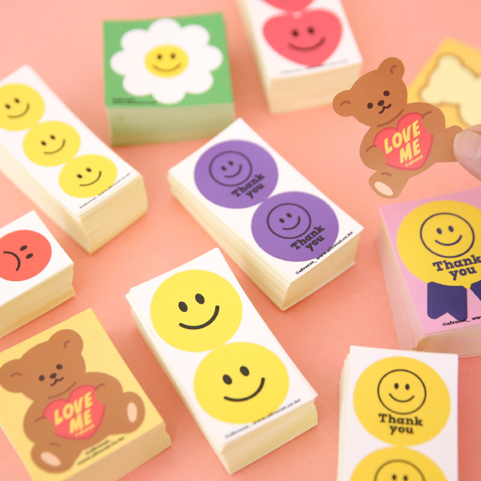 A0 Korean Cute Bear Daisy Tulip Love Smiley ins Cartoon Hand Account Decorative Expression Sealing Sticker