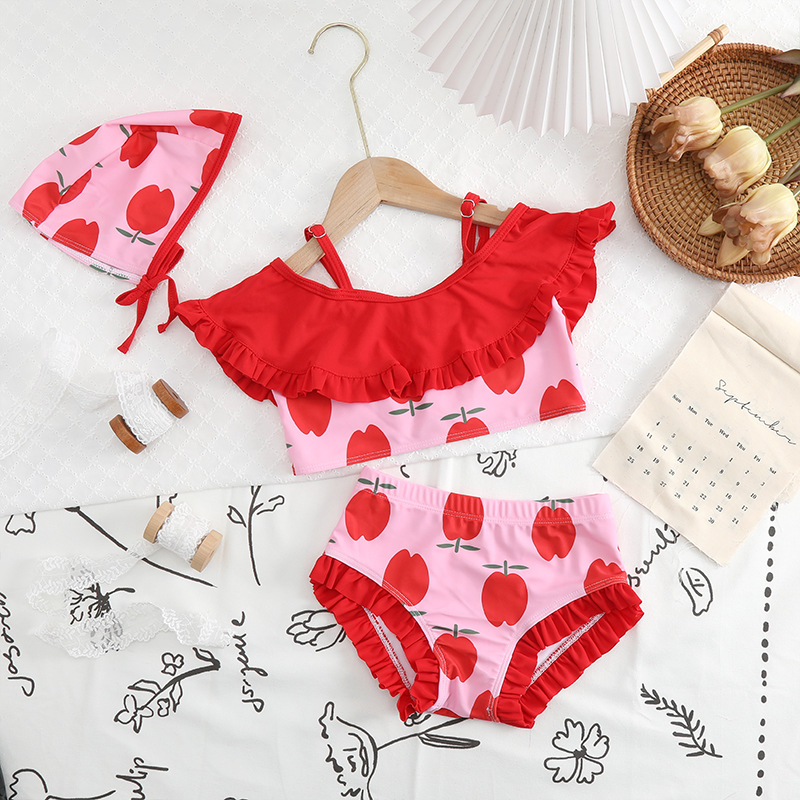 Children's Swimwear Foreign Trade Amazon Bikini Ruffled Split Fresh Cute Small and Large Girls Swimwear Wholesale