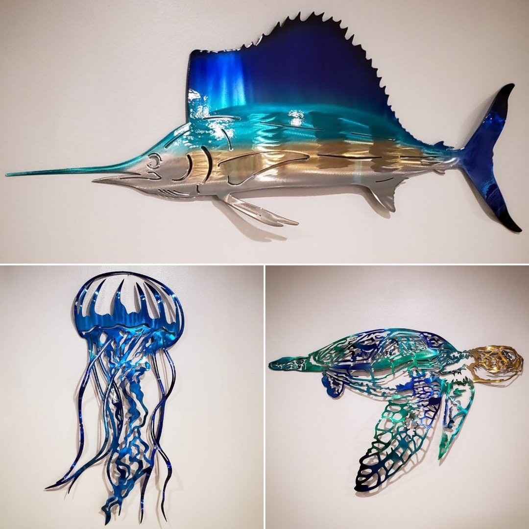 Supply cross-border foreign trade independent station metal art indoor jellyfish swordfish turtle indoor home accessories crafts