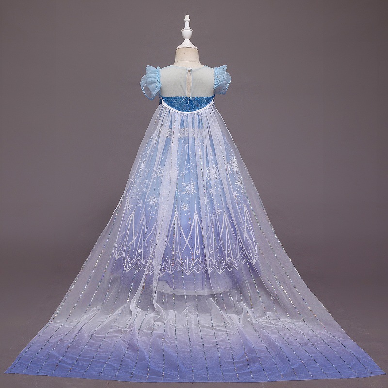 Frozen 2 Princess Aisha Printed Sequin Mesh Dress Girls Short Sleeve Large Skirt Foreign Trade Explosions