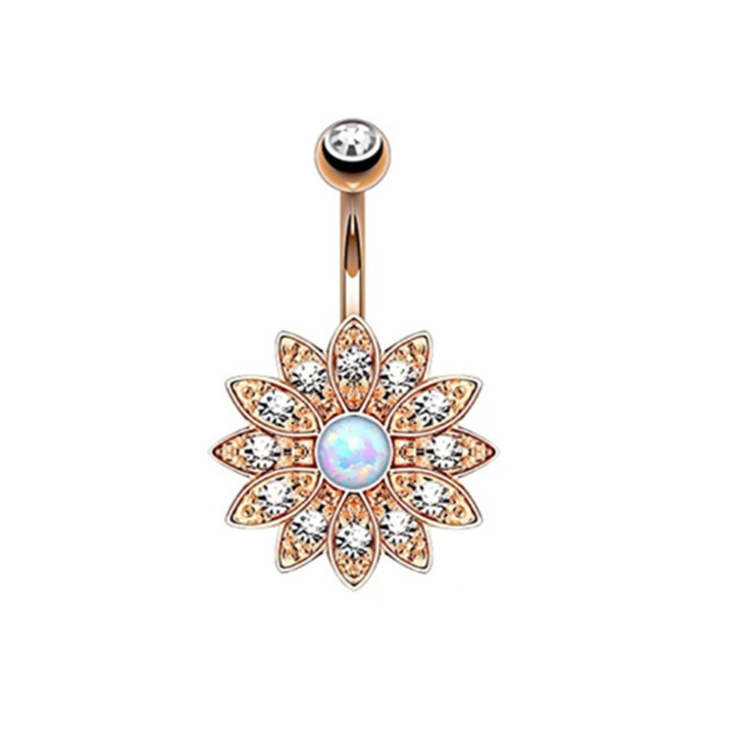Hot selling 5 piece set stainless steel zircon diamond navel ring soft pottery ball Opal zircon combination set