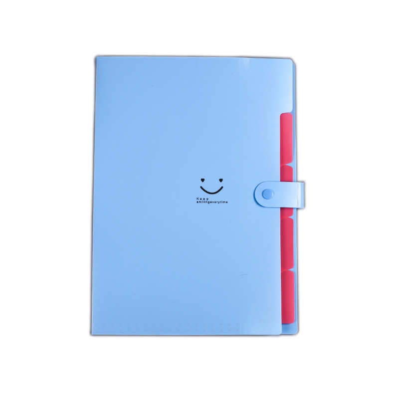 Candy color a4 folder multi-layer five-compartment smile organ bag button test paper storage file bag pp file bag