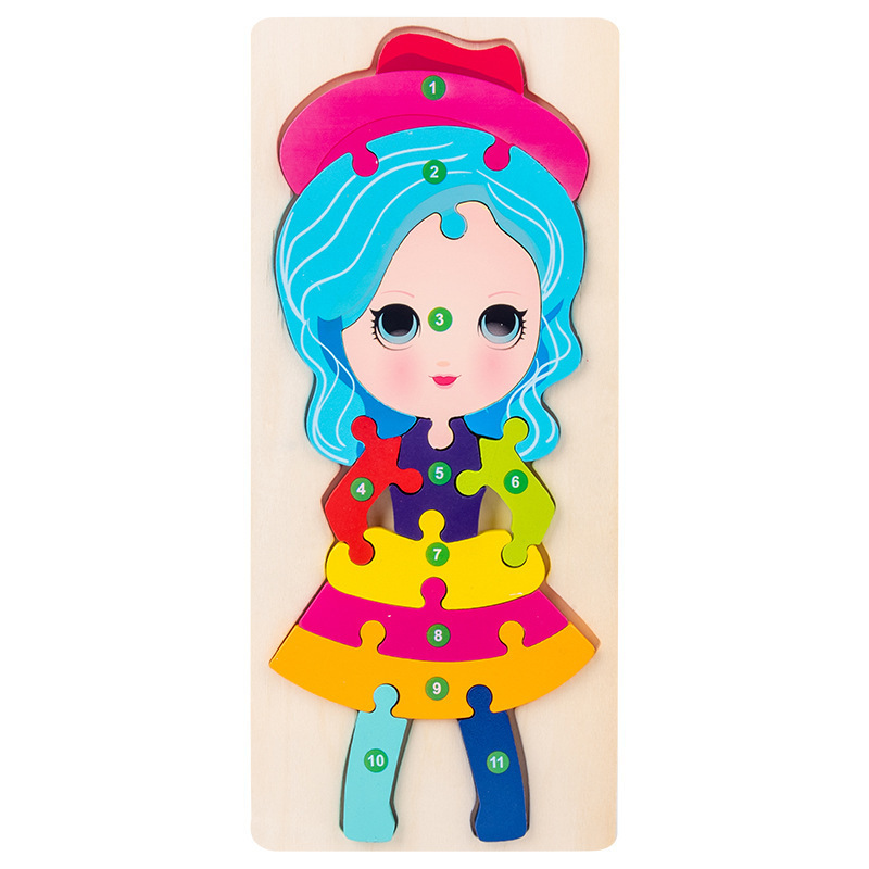 Infant Jigsaw Toy Wooden Three-Dimensional Building Blocks Digital Assembled Early Childhood Education Baby 2-5 Years Old 3 Boys and Girls
