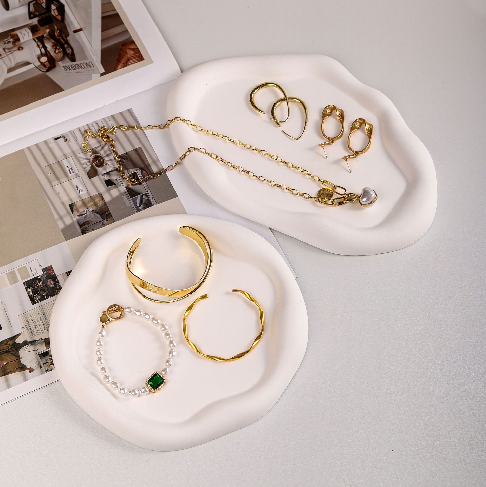 ins Jewelry Tray White Gypsum Storage Tray Jewelry Jewelry Ornaments Display Photo Props Atmosphere Decoration