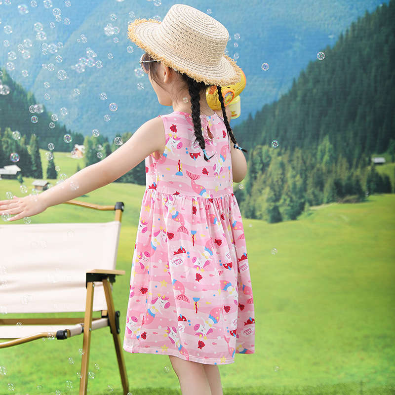 Girl's Dress Children's Clothing Home Clothes Baby's Cotton Silk Summer Pajamas Girl's Beach Princess Skirt mc