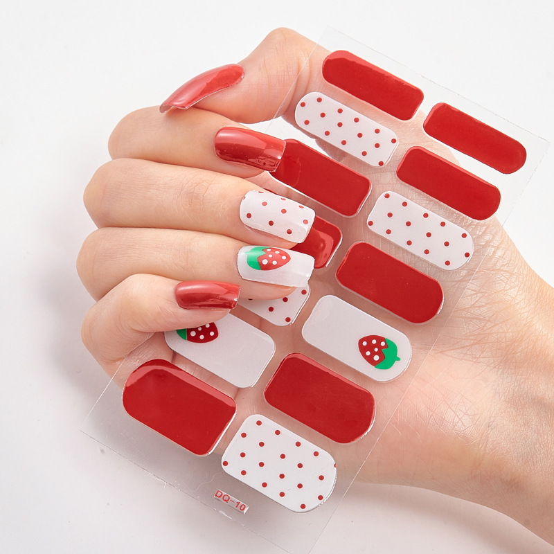 High quality cross-border source nail stickers factory spot wholesale leopard print spot color printing cute strawberry nail stickers