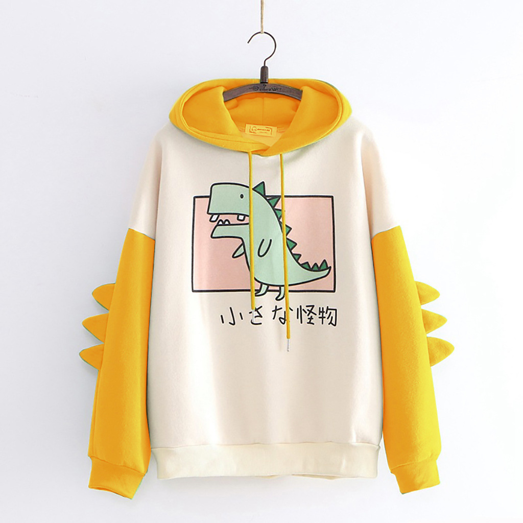 2023 AliExpress Amazon Printed Dinosaur Contrast Color School Style Women's Winter Korean Style Sweatshirt
