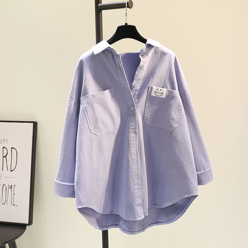 Spot] comfortable long sleeve shirt Women's 2023 Autumn New Korean version of simple retro loose casual top women's coat