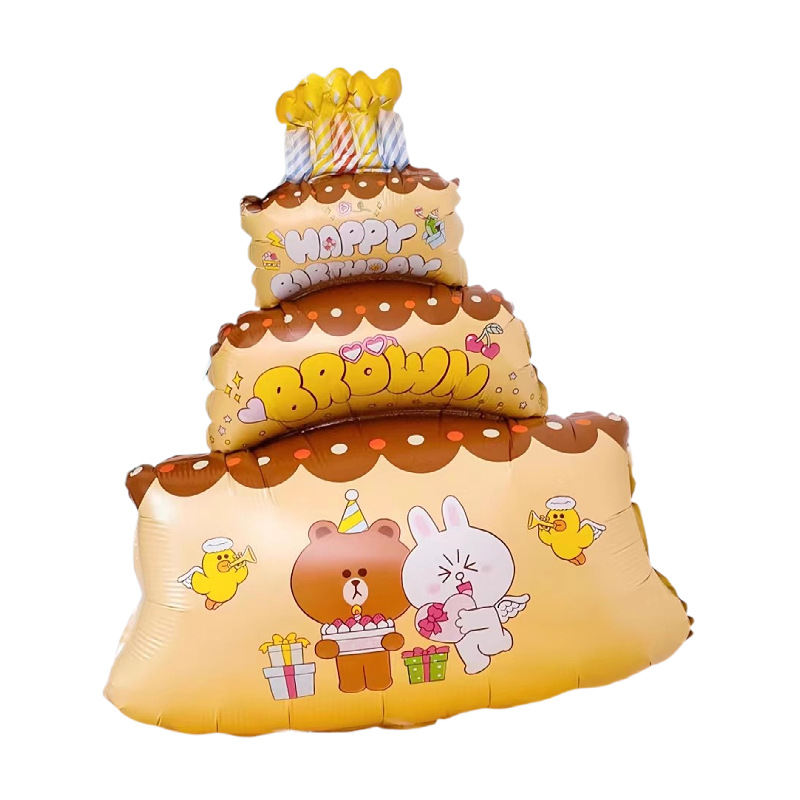 Large Color Birthday Cake Aluminum Film Balloon Double Layer Candle Cake Shape Children's Birthday Party Decoration Balloon