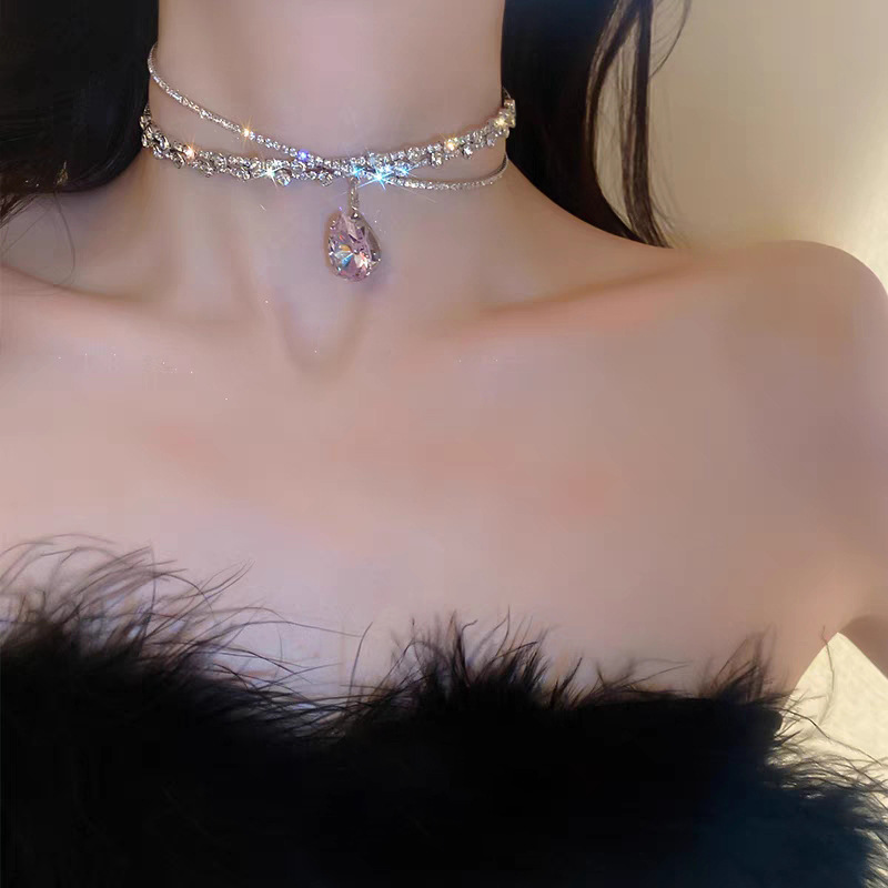 Zircon Water Drop Hair Hoop Large Gems Hair Hoop Headwear Collar Neck Rhinestone Slimming Cross Clavicle Chain Necklace
