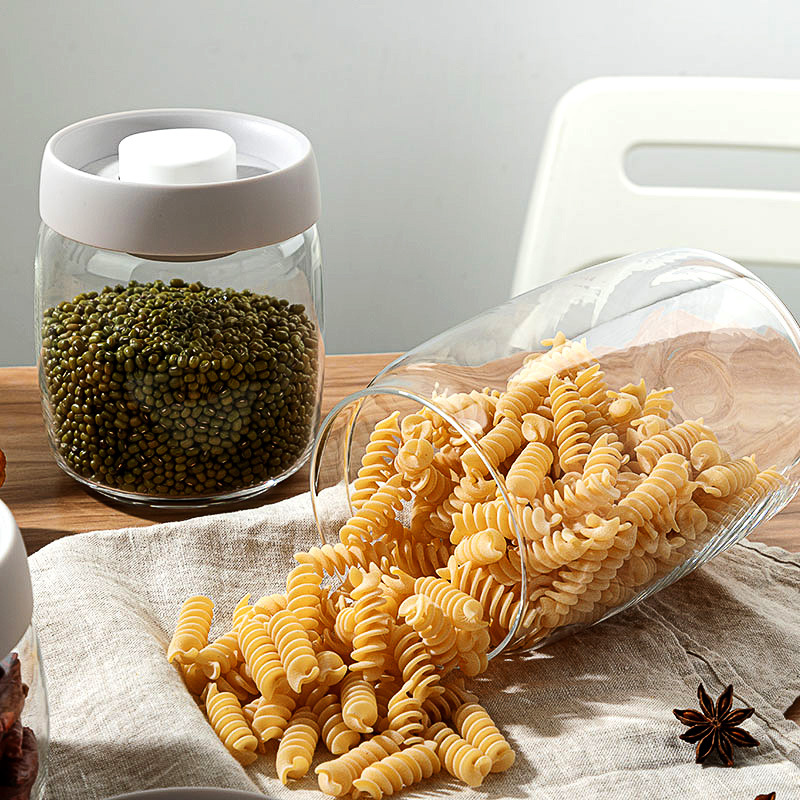 Round glass sealed jar kitchen vacuum storage box grains moisture-proof Amazon hot sale pressing storage jar