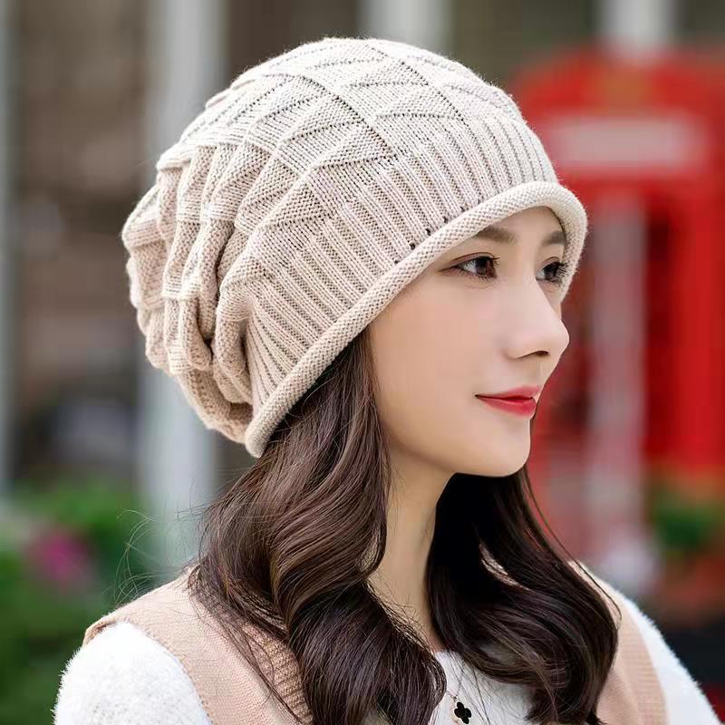Pleated pile hat autumn and winter women's wool hat Korean-style single-layer knitted hat pullover hat all-match ear protection toe cap