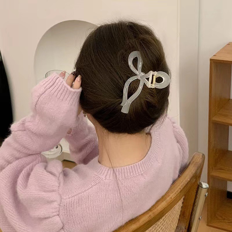 South Korea New elegant transparent small fresh jelly texture acrylic hairpin lady style bow plate hair grip_voghion.com