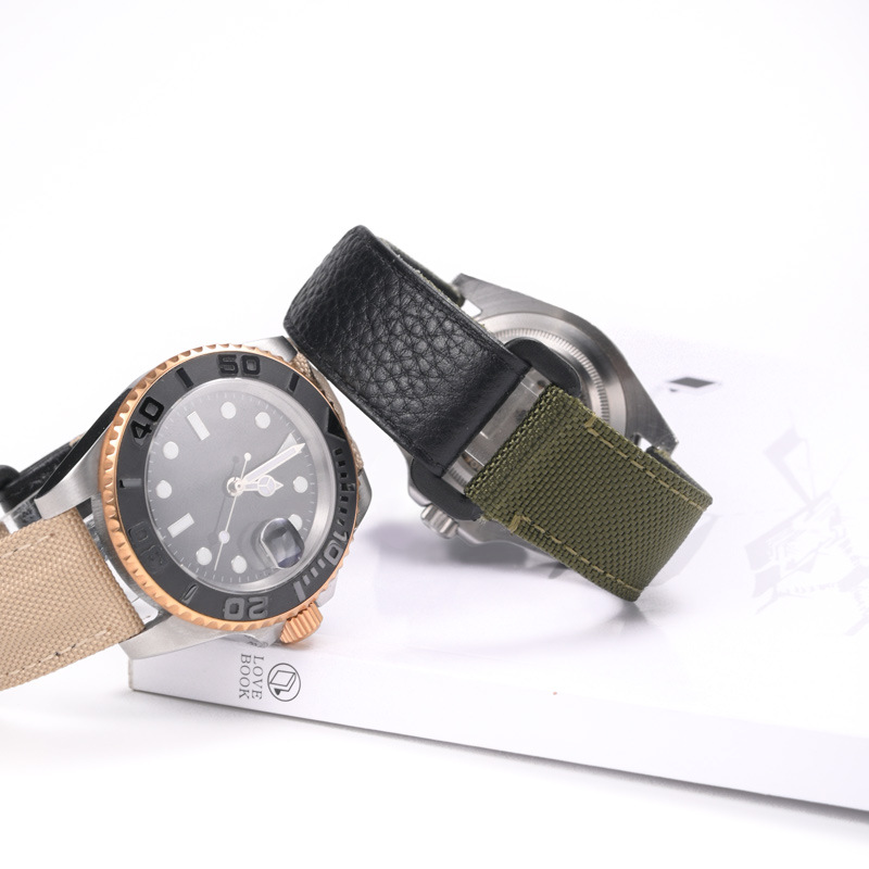 Nylon cloth first layer cowhide reverse buckle Velcro strap suitable for ditona watch bracelet accessories in stock 20mm