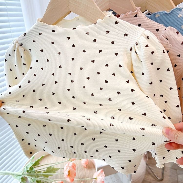 Spring and Autumn New Korean style girls' long-sleeved T-shirt half turtleneck puff sleeve baby girls' all-match bottoming shirt top T-shirt