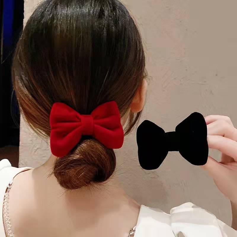 Red velvet bow hairpin girls' autumn and winter cute girls' baby back hairpin little girl headdress