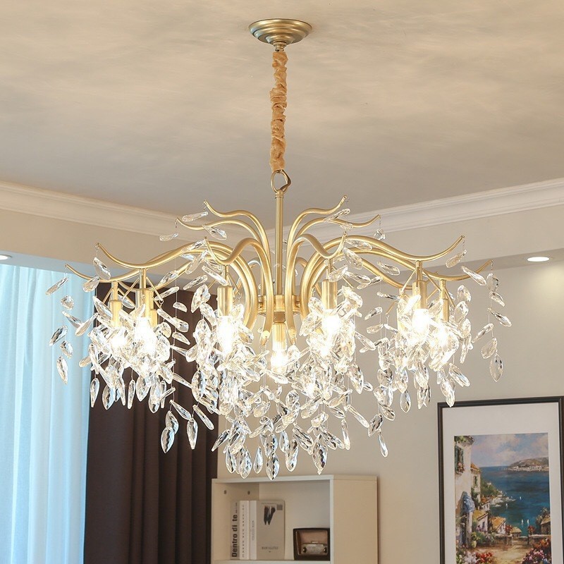 New American Style Light Luxury Modern Crystal Living Room Chandelier Nordic Creative Internet Celebrity Simple Branch Lighting for Bedroom and Dining Room