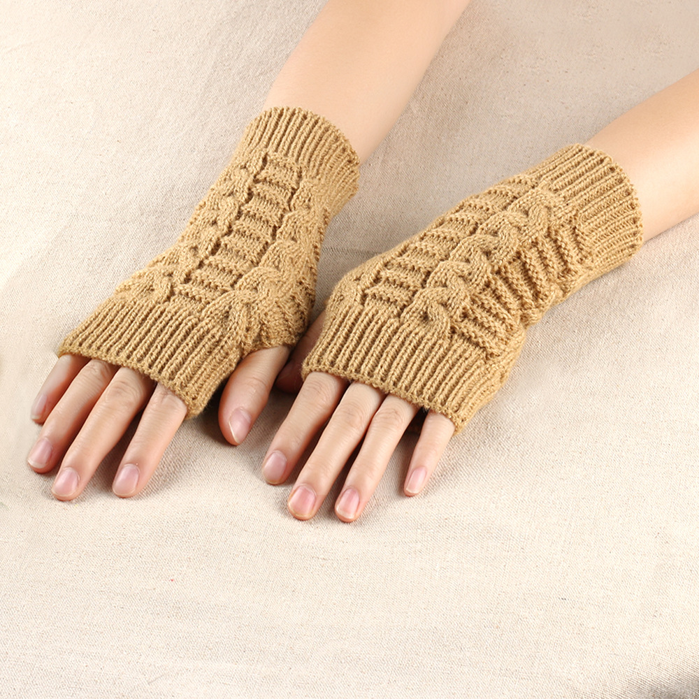 Winter Open Finger gloves Women's Computer Short gloves Warm Lengthened gloves Japanese and Korean Popular Half Finger Wool Flat Mouth gloves_voghion.com