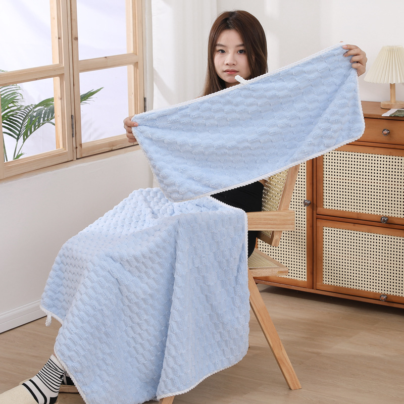 Coral fleece bath towel cloud lattice plus thick adult bath wrap large towel soft absorbent cover blanket wholesale