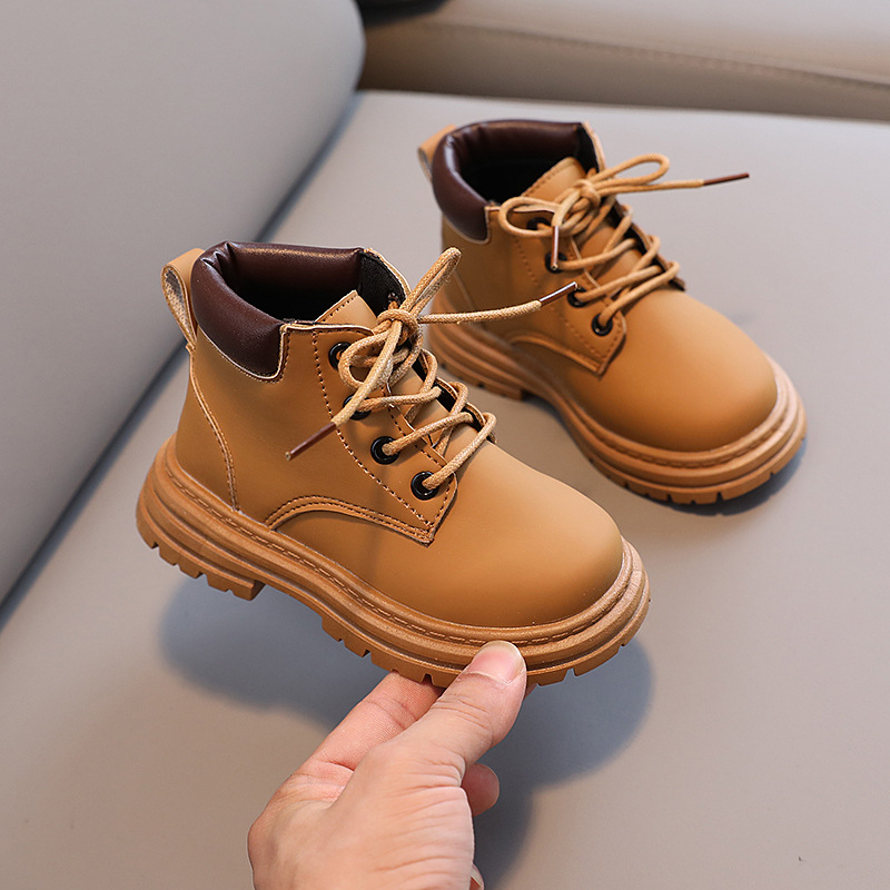 Children's Autumn and Winter Fashion British Ankle Boots Boys Lace-up Fashion Martin Boots Girls Soft Bottom Single Boots