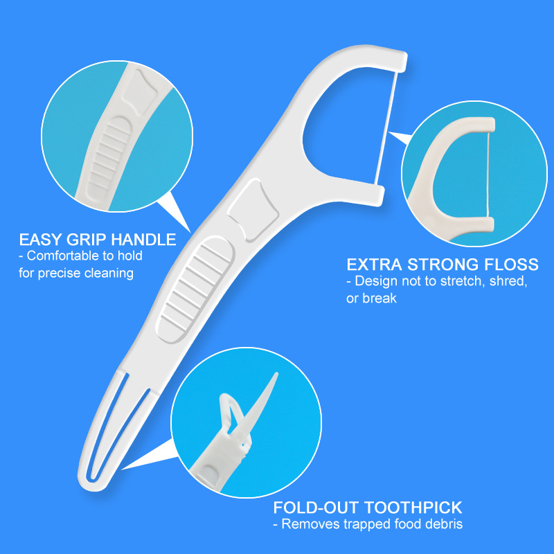 Cross-border wholesale floss large box 50 toothpick thread double-headed double-purpose foldable floss stick ultra-fine toothpick
