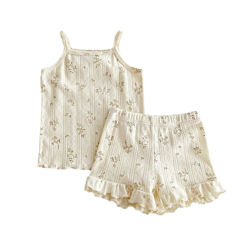 Summer New Nordic Style Girls' Pajamas Category A Pure Cotton Thin Home Clothes Girls' Sling suit Baby Clothes