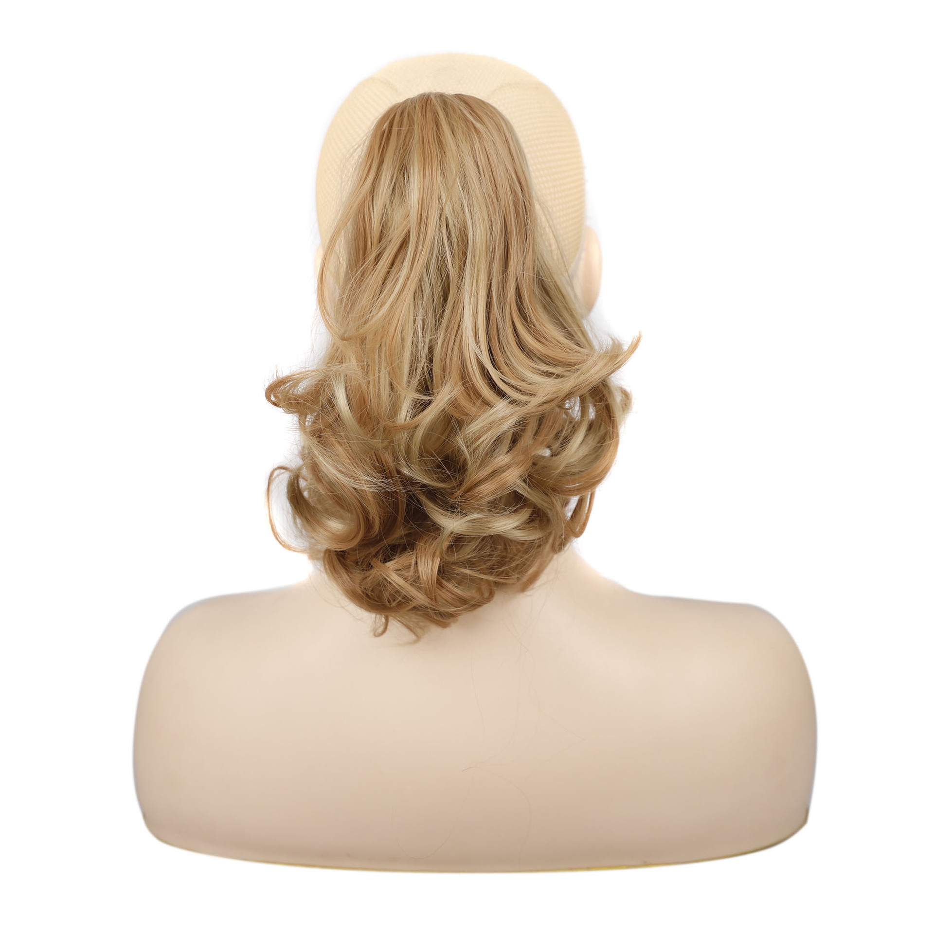European and American wig women's short hair horsetail pear flower roll chemical fiber high horsetail natural fluffy curly hair tiger mouth clip horsetail
