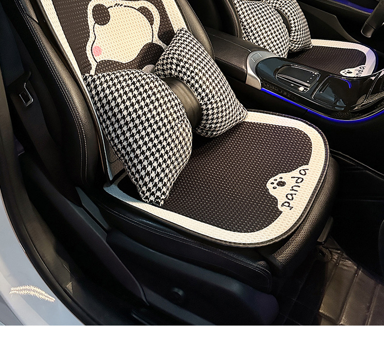 Coussin de voiture coussin frais d'été coussin de ventilation de siège de voiture universel quatre saisons pièce unique ensemble de trois pièces panda en soie glacée d'été_voghion.com